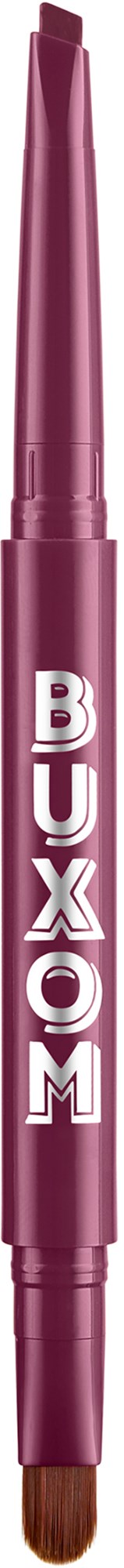 En rosa kosmetikborste med ordet "BUXOM" på.