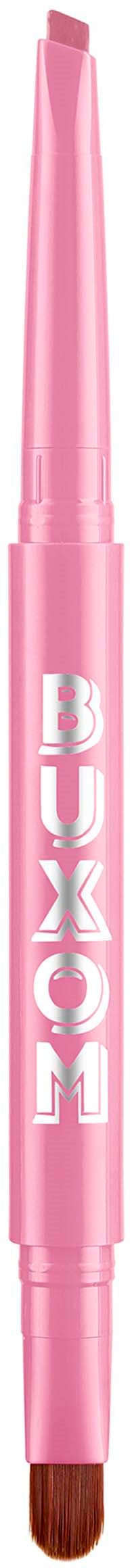 Rosa penna med en brun borste för make-up eller konstnärligt bruk.