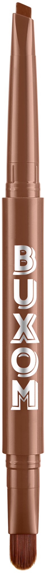 En brun makeup-penna med ordet "BOXYOM" på, med en borstar i änden.