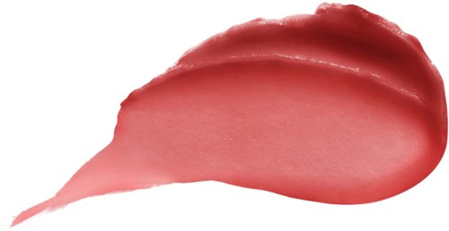 Ett fingeravtryck av rosa läppstift eller gloss med glansig, slät yta på en vit bakgrund.