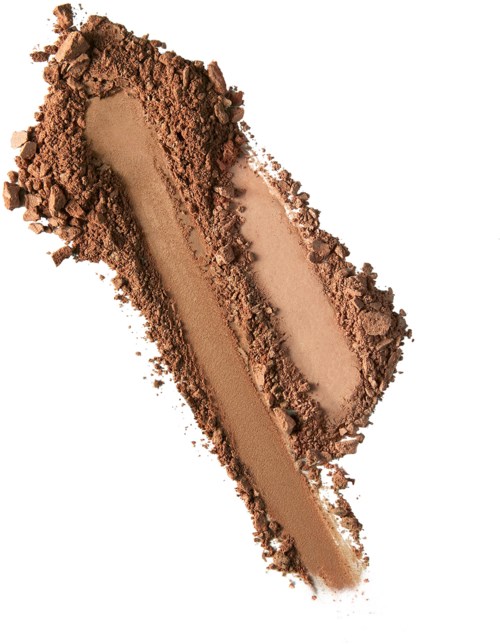 A brown cosmetic or face powder spread out, showing loose powder and pressed powder sections.