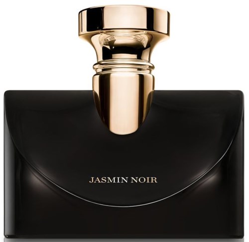 Ein Parfümflasche mit Gold- und Schwarzmuster, beschriftet "Jasmin Noir."