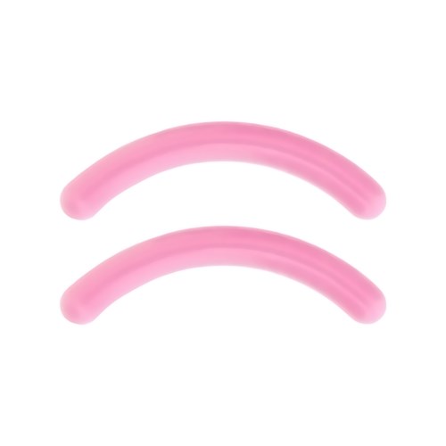 Två rosa, böjda objekt placerade parallellt, liknar små boomerangs eller böjda rör.