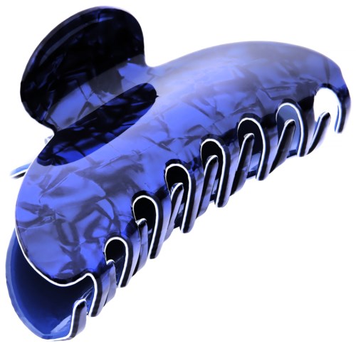 A blue plastic hair claw clip with a glossy finish and rounded teeth.