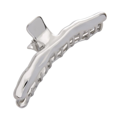 A shiny, metallic hair clip with teeth and a hinge for opening and closing.