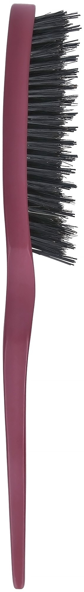 Puhdistusharja, jossa on pinkki kahva ja mustat harjoit.