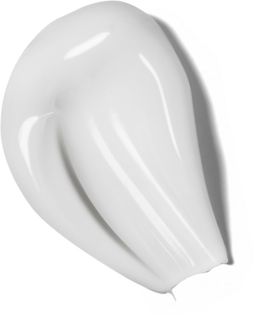 It is a white, shiny, soft-serve ice cream or yogurt dollop. It has a smooth, rounded shape.