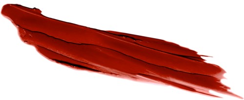 En rød leppestiftflek på en bakgrunn med svarte og hvite striper.
