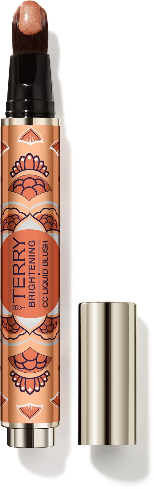 Lip balm stick with a decorative orange and pink floral pattern, labeled "STRAWBERRY BRIGHTENING GLOSS BALM."