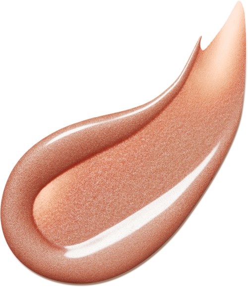 A swatch of shiny, beige makeup cream shaped like a teardrop.