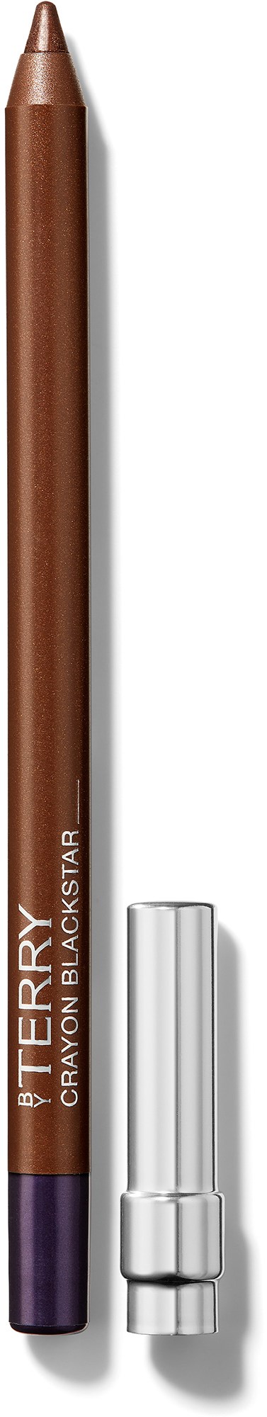 A brown eyebrow pencil with purple tip and silver cap, labeled "BROW TERRY" and "CRAYON SOURCIL".