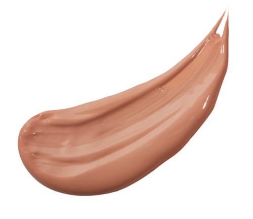 En remsa av beigefärgad kräm spridd ut, visar en slät, glänsande yta.