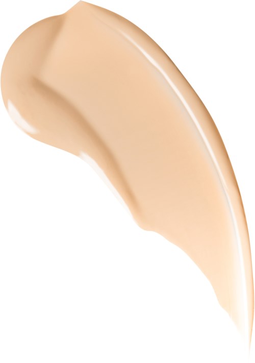 En beige flytende foundation med glatt, buet form og skinnende utseende.