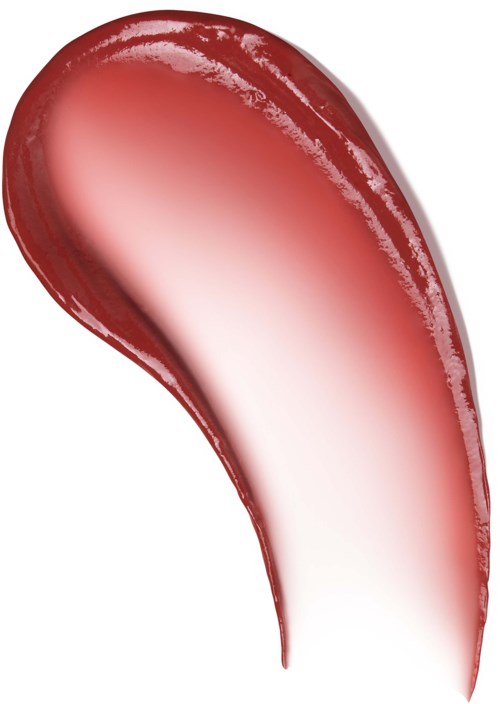 A red and white gel-like object with a shiny surface, shaped like a teardrop or a brush stroke.