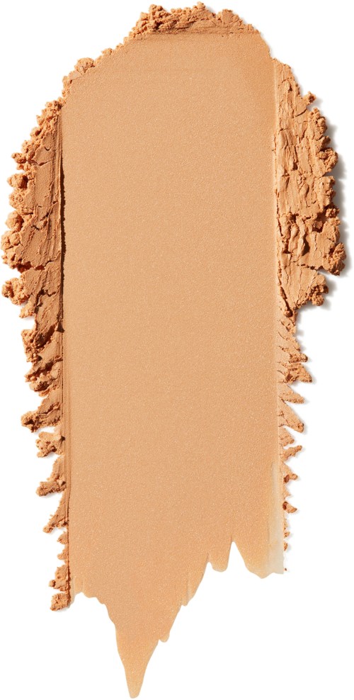 A beige cosmetic powder swatch with uneven edges on a white background.