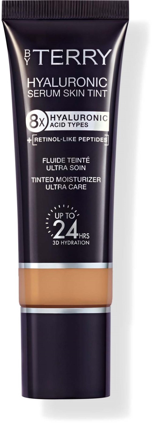 Tube of By Terry Hyaluronic Serum Skin Tint with black and beige packaging displaying product details.
