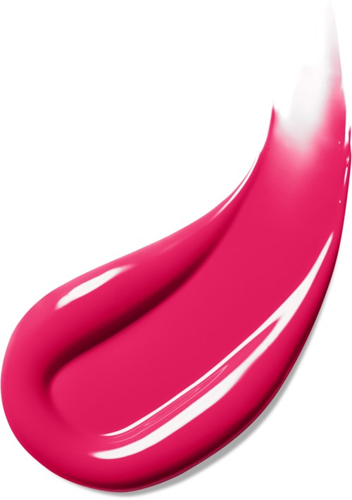 En lys rosa leppestift med en skinnende, buet form mot en hvit bakgrunn.