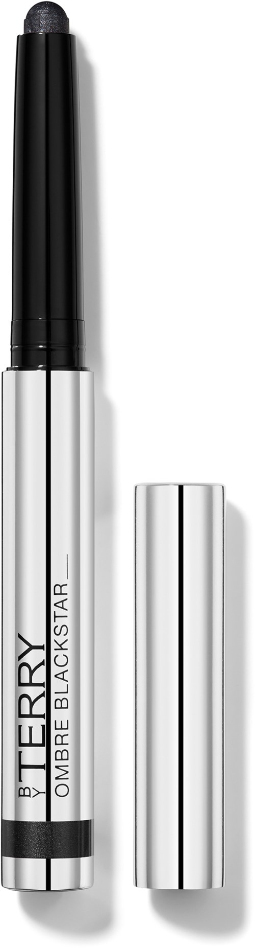 A pen with a silver barrel, black cap, and 