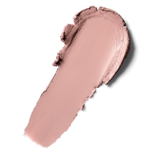 A smear of pink makeup or cream with uneven edges and a shadow on white background.