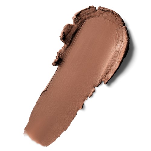 A smudge of brown makeup or paint on a white background.