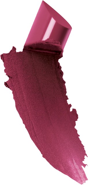 Ett rosa läppstift är delvis använt, med smet av läppstift nedanför. Läppstiftet är lutar åt sidan.
