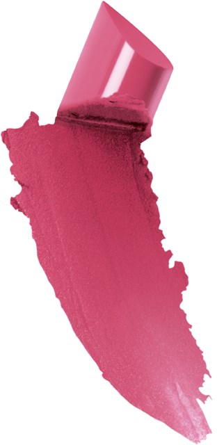 Ett rosa läppstift med locket något kallat, visar spetsen, på vit bakgrund.