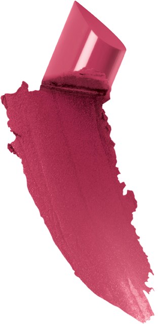 En rosa läppstift med ett smutsat läppstiftmärke på en vit bakgrund.