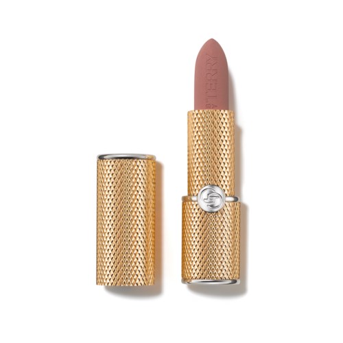 Et guld læbestift med rosa læbestift inde, og hætten ved siden af.