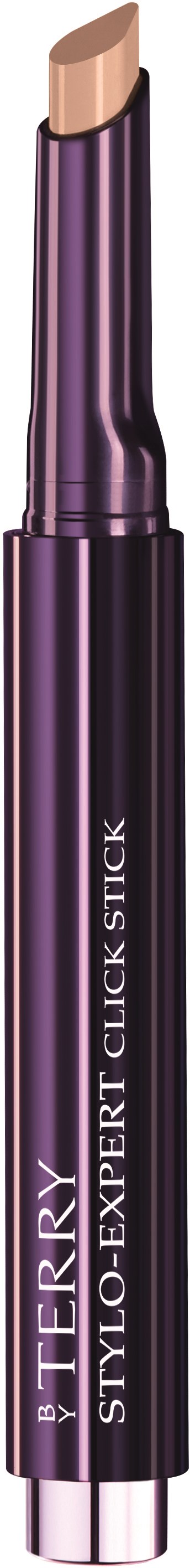 Ett lila makeup-stift med en beige spets, märkt "TERRY" och "Stylo-Expert Click Stick".