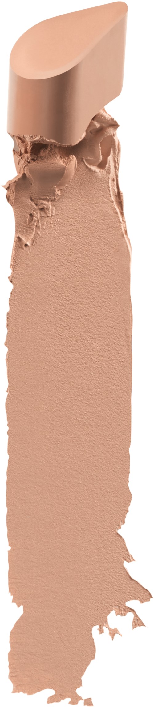 Ett gult makeup-block med rund topp, med lite smulor längst ner.