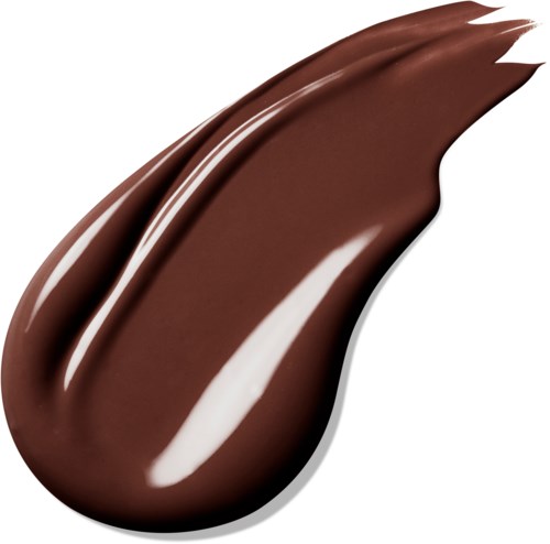 En strimma av choklad med vita linjer, slät och glänsande, på en vit bakgrund.