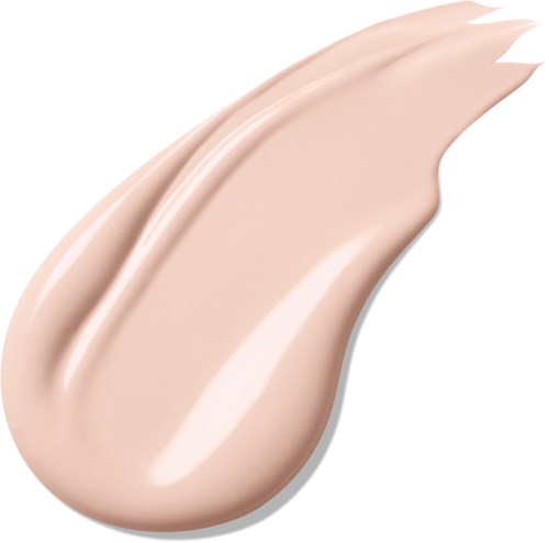 Ett streck av ljus beige kräm, slät och krämig, med ett litet sken, spridd i en kurvad form.