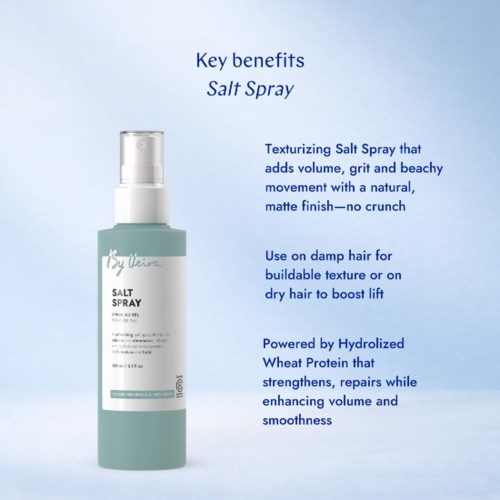 Product label for Salt Spray with benefits, usage, and ingredients described.
