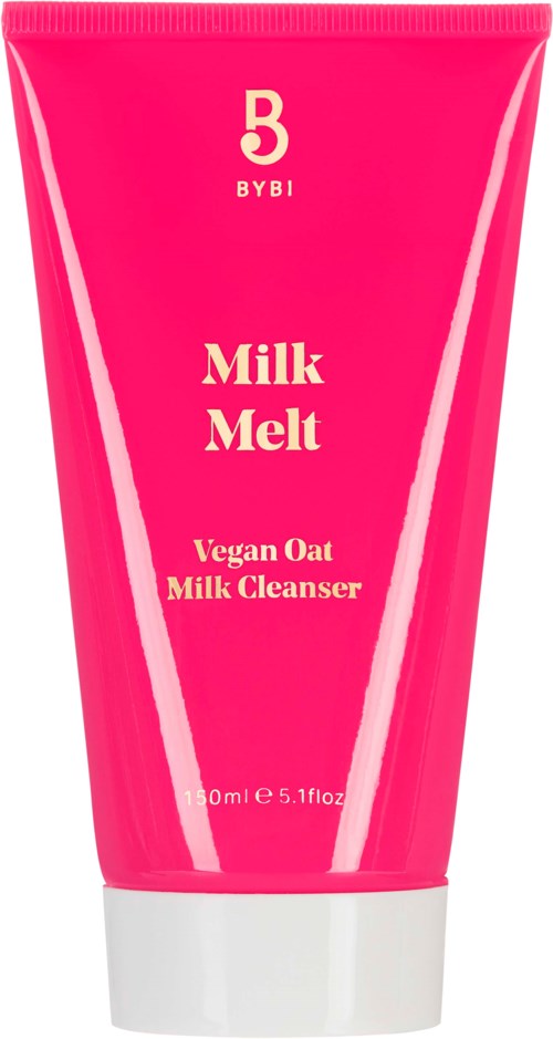 Vaaleanpunainen putkischampoo nimeltä 'Milk Melt' vegaanille ja kauramaidolle.