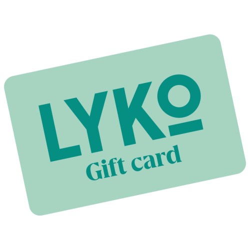 LYKO cadeaukaart met lichtgroene achtergrond en donkere groene tekst.