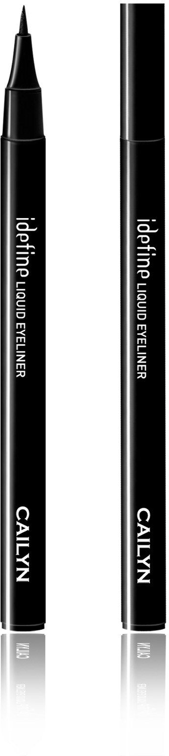 En svart flytende eyelinerpenn og esken, begge merket "idplim liquid eyeliner" og merket "CALYN."