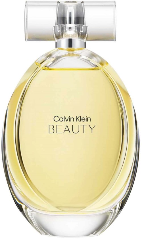 Calvin Klein Beauty Parfümflasche mit klarem Glas und gelber Flüssigkeit.