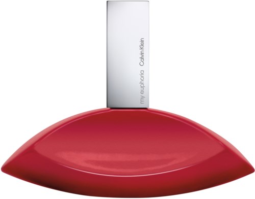 Rode lipstick met een zilveren dop en de tekst 'my euphoric Calvin Klein'.