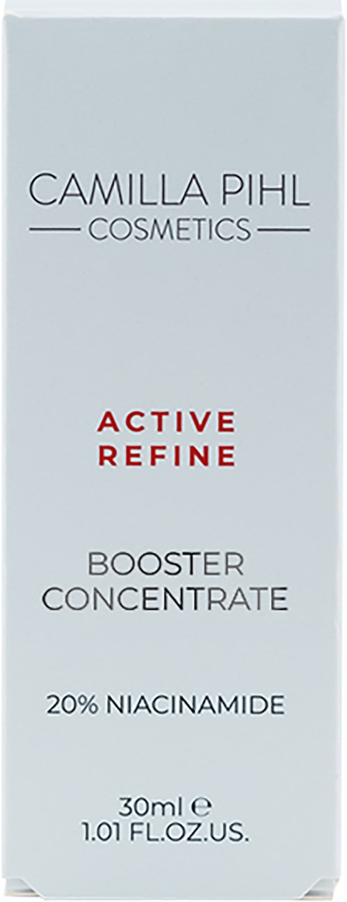 IHUppä käyttötuote säkissä tekstein: Camilla Pihl Cosmetics, Active Refine, Booster Concentrate, 20% Niacinamide, 30 ml.