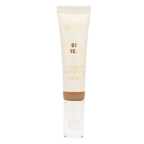 A white tube labeled 'Be Cream' with SPF 50, meant for skin coverage and protection.