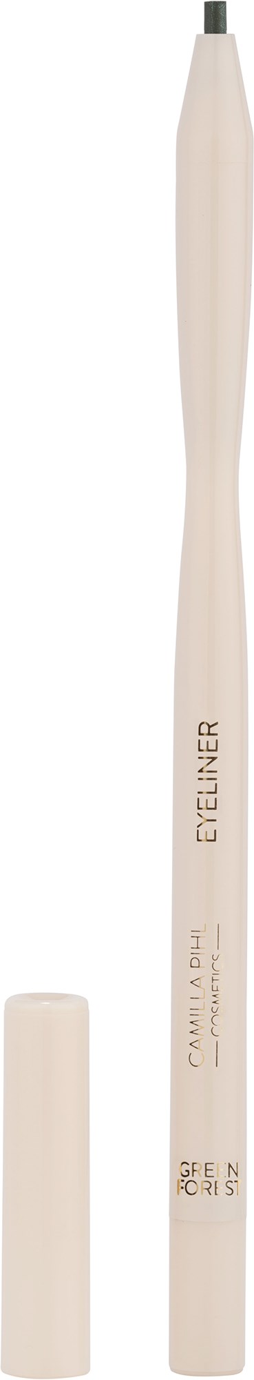 Biała, cienka kredka do oczu z nakładką, oznaczona "Eyeliner" i "Cameo Dip" do makijażu.