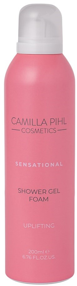 Rosa flaske merket Camilla Pihl Cosmetics dusjskum, oppkvikkende, 200 ml.