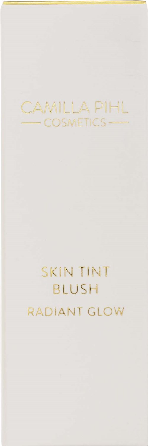 En hvid æske med guldskrift til Camilla Pihl Cosmetics skin tint blush, radiant glow.