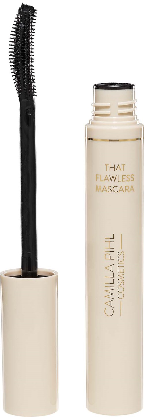 Tuba tuszu do rzęs z aplikatorem, oznakowana 'Camilla Pihl Cosmetics' i 'That Flawless Mascara.'