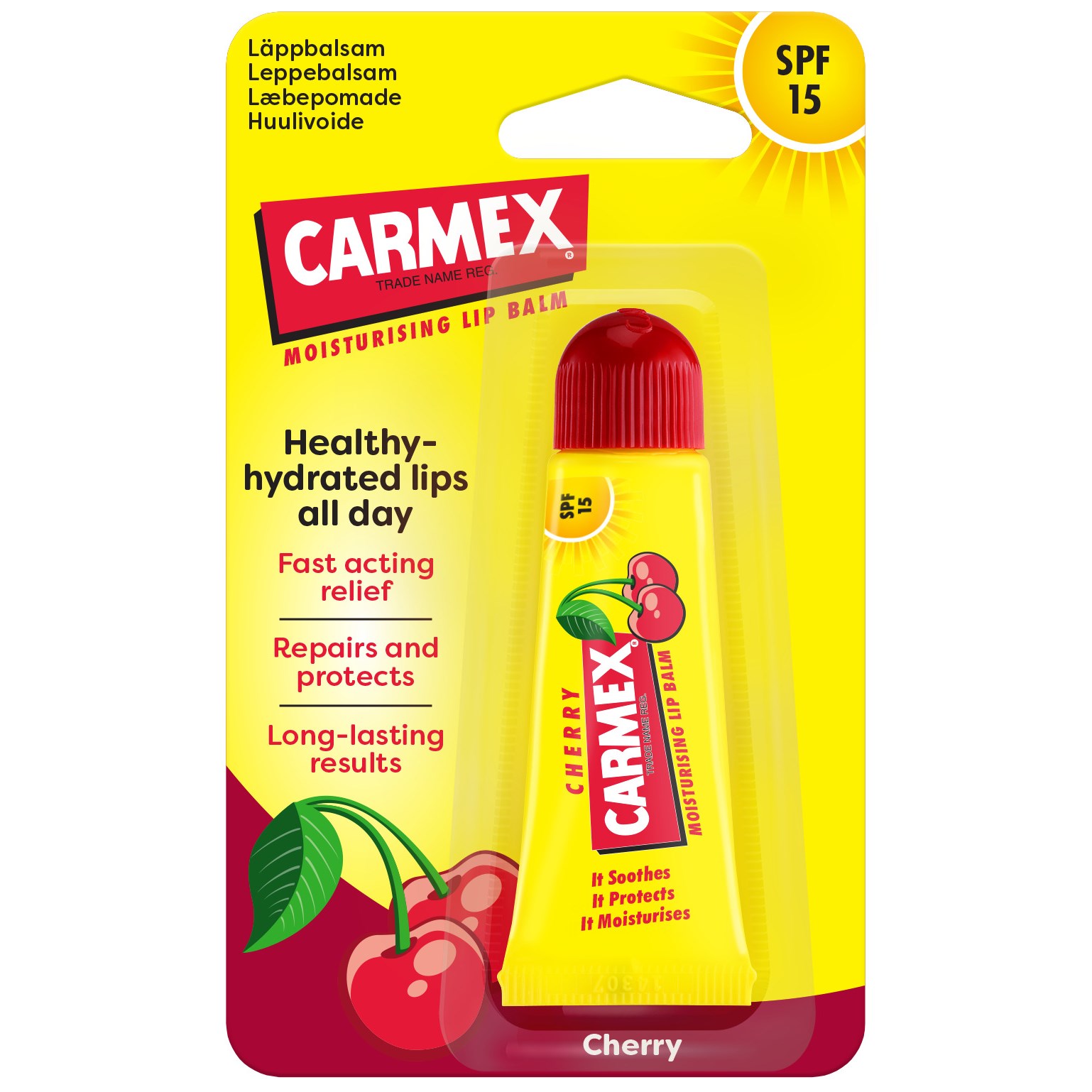 Carmex Lip Balm Cherry Tube SPF15 10 ml billede