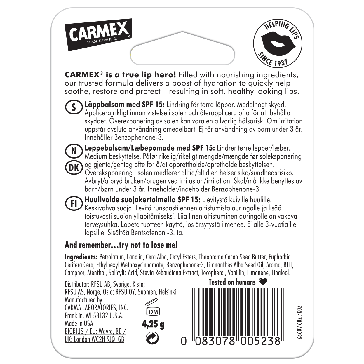 Alternativ bild 1 för Carmex Lip Balm Classic Stick SPF15