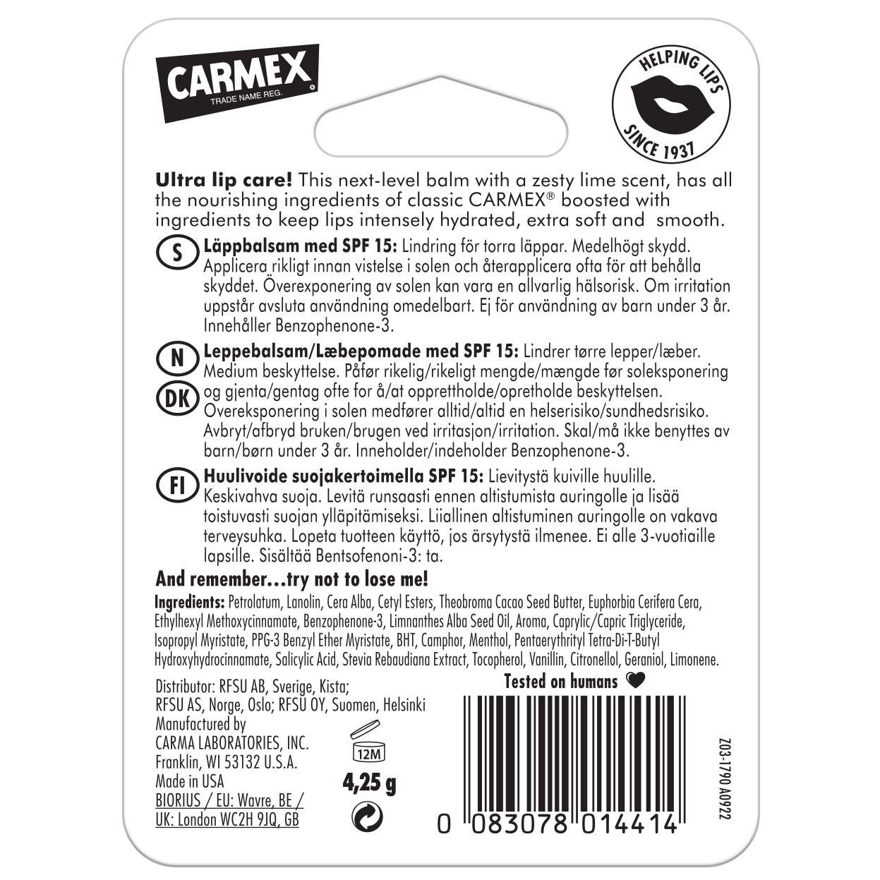 Alternativ bild 1 för Carmex Lip Balm Lime Twist Stick SPF15