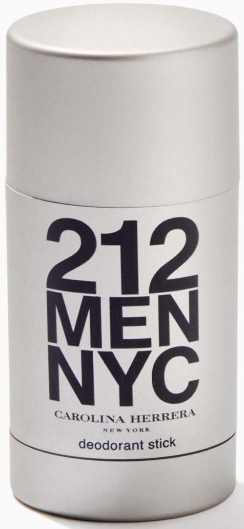 Valkoinen pyöreä deodoranttipakkaus, jossa on musta teksti "212 MEN NYC."