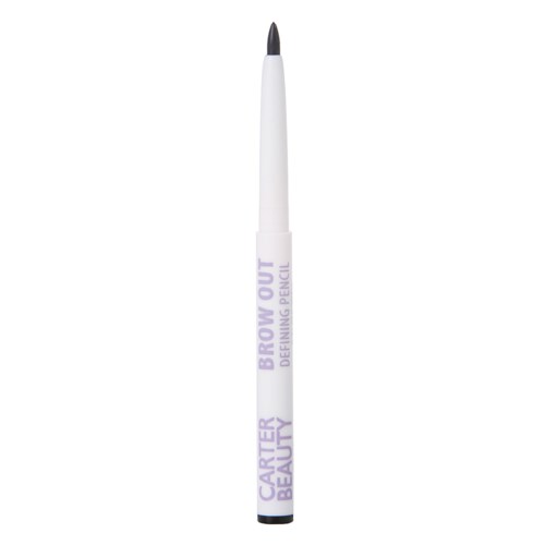 En vit pen märkt 'Carter Beauty' och 'Brow Out' med spets i svart.