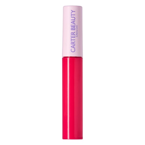 Läppstiftsrör i rosa och rött med Carter Beauty-märket på locket.